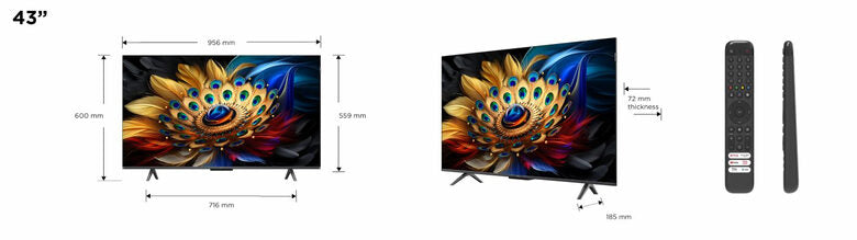 TCL 43C655 Televisione Smart TV 43 Pollici Qled 4K Serie C6 Dolby Vision Atmos Google TV