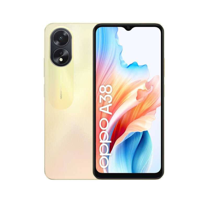 OPPO A38 Smartphone, AI Doppia Fotocamera 50+2MP, Selfie 5MP, Display 6.56” 90HZ LCD HD+, Batteria 5000mAh, RAM 4 (Esp 1GB/2GB/4GB)+ROM 128GB (esp1TB), [Versione Italia], Glowing Gold