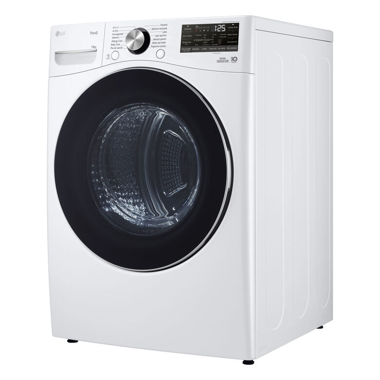 LG RH18U8AVCW Asciugatrice A Libera Installazione 18 Kg, Pompa Di Calore, Dual Inverter, Motore Direct Drive, AI Dry, Wi-Fi, Classe D, Bianca