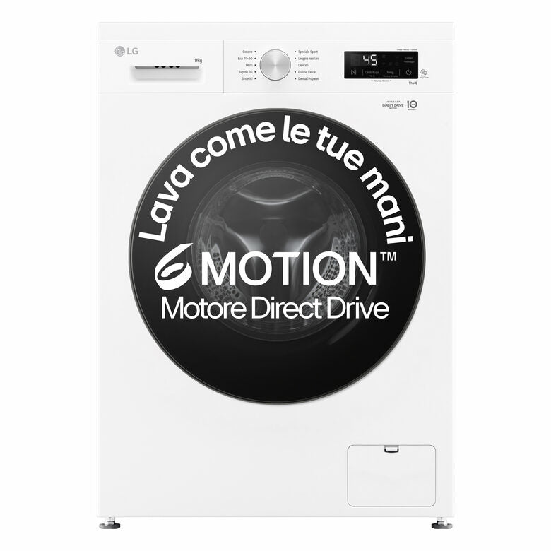 LG F4NX1009NWB Serie X1 Lavatrice Smart A Libera Installazione 9 Kg, 1400 Giri, Wi-Fi, Sistema 6 Motion, Allergy Care, Direct Drive, Classe A, Bianco