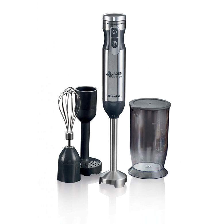 Ariete 898/1 4 Blades Multiprep 7in1, Frullatore a immersione, 7 funzioni, 1000W, 10 velocità + turbo, Capacità 2 L, Accessori inclusi, Silver