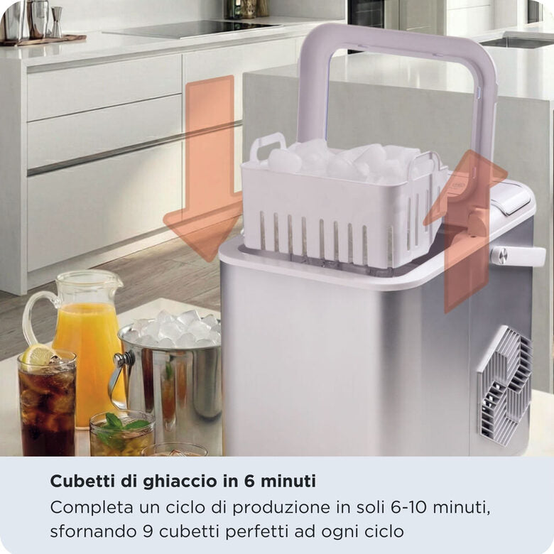 Ariete 651 Ice Machine, Macchine per fare il ghiaccio, 9 cubetti di ghiaccio in 6 minuti, 1,4L, Cubetti grandi e piccoli, Funzione autopulizia