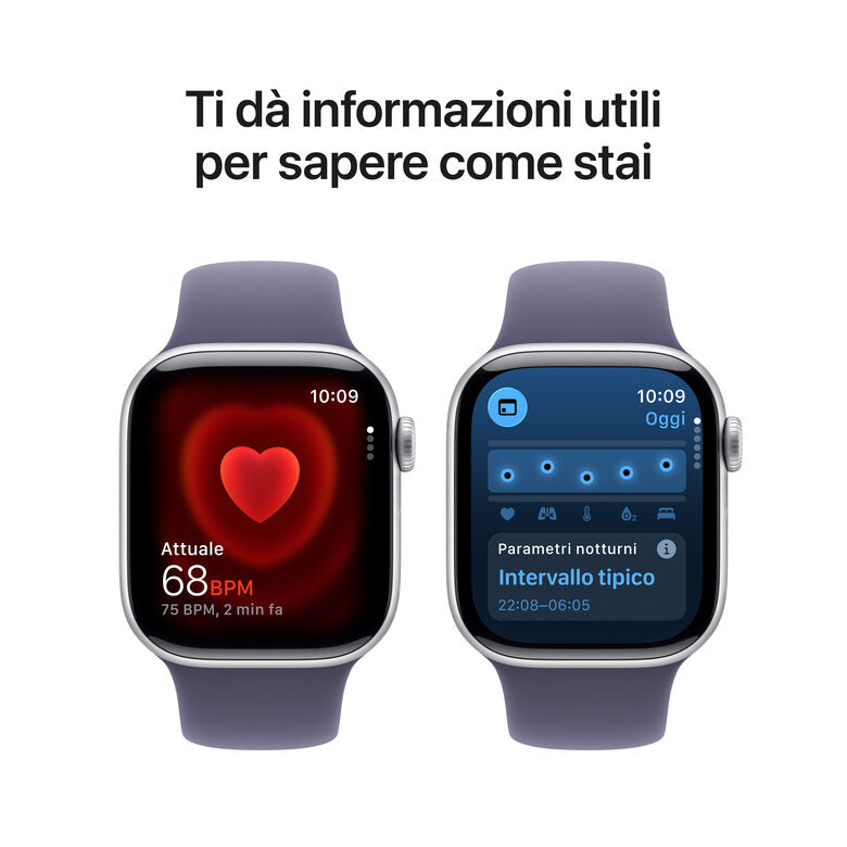 Apple Watch Series 11 GPS 42mm Cassa Alluminio Argento con Sport Band Viola Nebbia - M/L