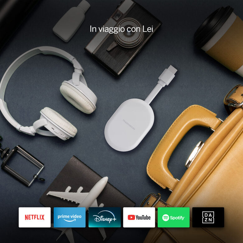 THOMSON Google TV Go Cast 150, Dongle per streaming 4K UHD, Dolby Atmos, Dolby Digital+, Controllo vocale, Googlecast, SDRAM 2 GB, Flash 8 GB, Adattatore di alimentazione multipresa