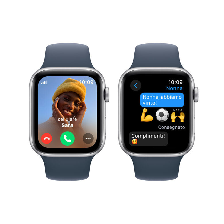 Apple Watch SE GPS + Cellular Cassa 44mm in Alluminio Argento con Cinturino Sport Blu Tempesta - S/M