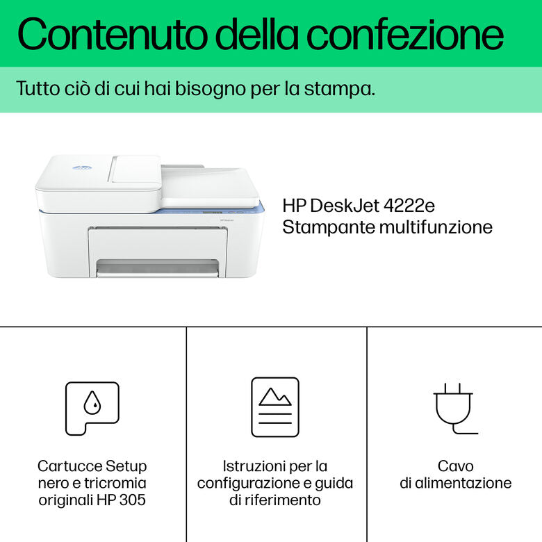 HP DeskJet 4222e Wireless All-in-One Colore Stampante, Instant Ink; Fotocopiatrice, scanner