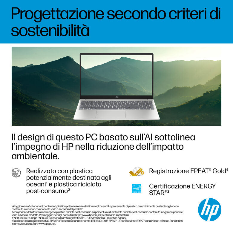 HP AI 15-fd2026nlx Intel Core Ultra 5 225U Computer portatile 39,6 cm (15.6") Full HD 8 GB DDR5-SDRAM 512 GB SSD Wi-Fi 6 (802.11ax) Windows 11 Home AI PC Argento