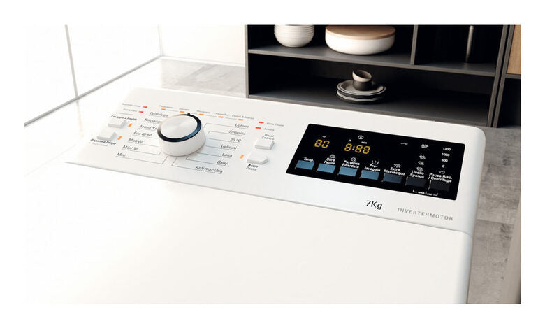 Hotpoint Ariston WMTG725BIT Lavatrice A Carica Dall'alto Libera Installazione 7 Kg, 1200 Giri, Antimacchia, Classe B, Bianco