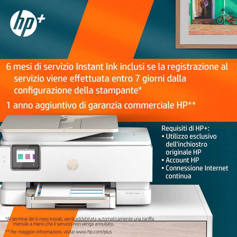 HP ENVY Stampante multifunzione HP Inspire 7924e, Casa, Stampa, copia, scansione, Wireless; HP+; Idonea per HP Instant ink; Alimentatore automatico di documenti