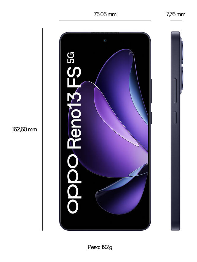 OPPO Reno13 FS 5G AI Smartphone, Tripla fotocamera 50+8+2MP, Selfie 32MP, Display 6.67” 120HZ AMOLED FHD+, 5800mAh, RAM 12GB(Esp4GB/8GB/12GB)+ROM 512GB, [Versione Italia], Luminous Blue