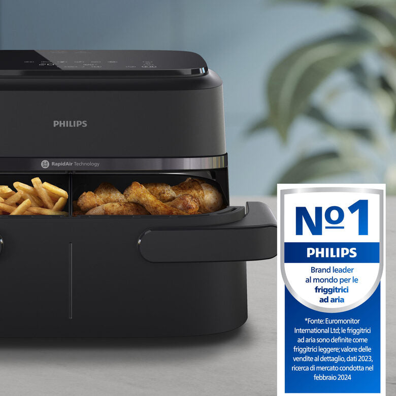 Philips Serie 1000 Airfryer con cestello flexi/doppio, friggitrice ad aria da 7.1L, 10 metodi di cottura, App per ricette NA150/00