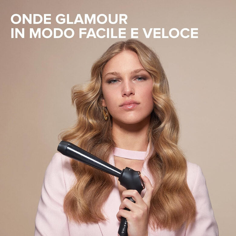 Bellissima Imetec Glam Waves, Ferro Arricciacapelli, Forma Conica, Display, 5 Temperature, Rivestimento Ceramica Diamon e Cheratina, Calore Costante, Puntale Antiscottatura, Riscaldamento Ra