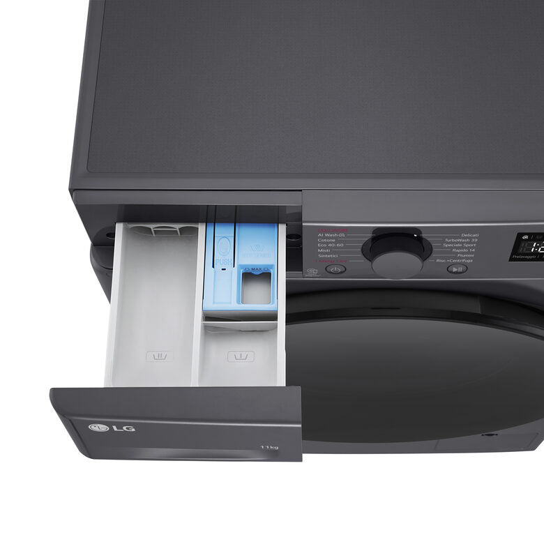 LG F4R5011TSMB Lavatrice 11kg AI DD, Classe A-10%, 1400 giri, TurboWash, Vapore