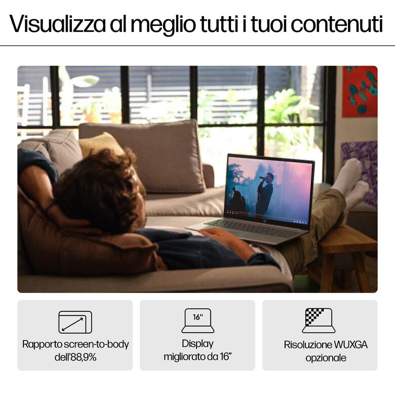 HP Pavilion 16-af0012nl Intel Core Ultra 5 125U Computer portatile 40,6 cm (16") 2K 16 GB LPDDR5-SDRAM 512 GB SSD Wi-Fi 6 (802.11ax) Windows 11 Home AI PC Argento