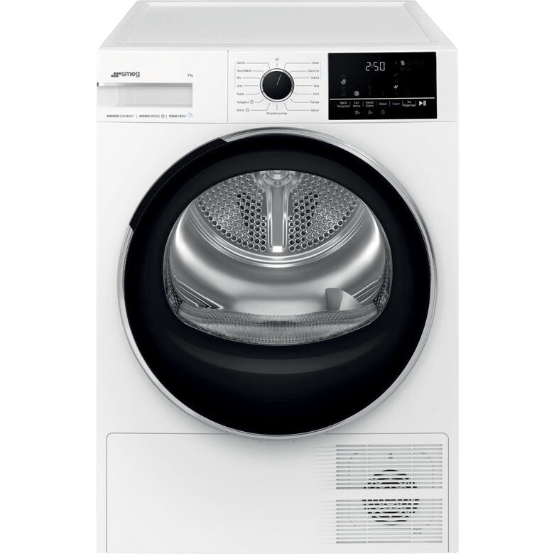 Smeg DNP08SEB Asciugatrice Libera Installazione 8 Kg, Pompa Di Calore, Manopola Touch, Classe B, 15 Programmi, Bianco