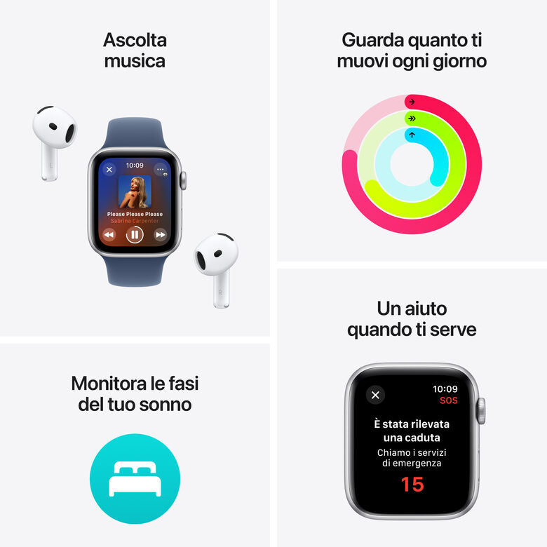 Apple Watch SE GPS 44mm Cassa in Alluminio Color Argento con Denim Sport Band - M/L