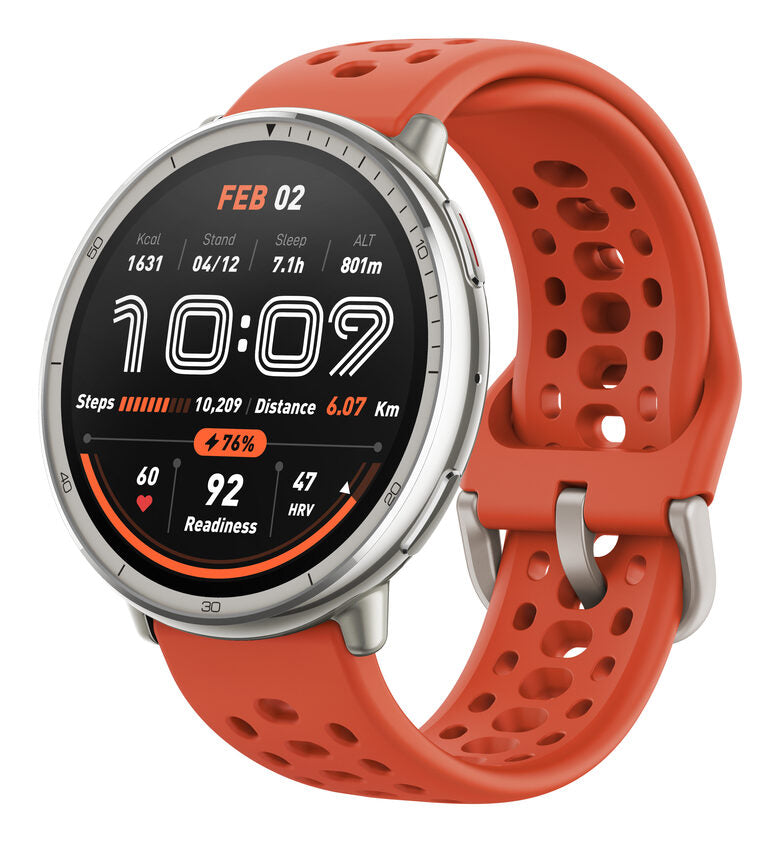 Amazfit Active 2 Round Premium secondo cinturino rosso in silicone Vetro zaffiro con display AMOLED Pagamento contactless Durata della batteria fino a 10 giorni 5 sistemi satellitari & mappe
