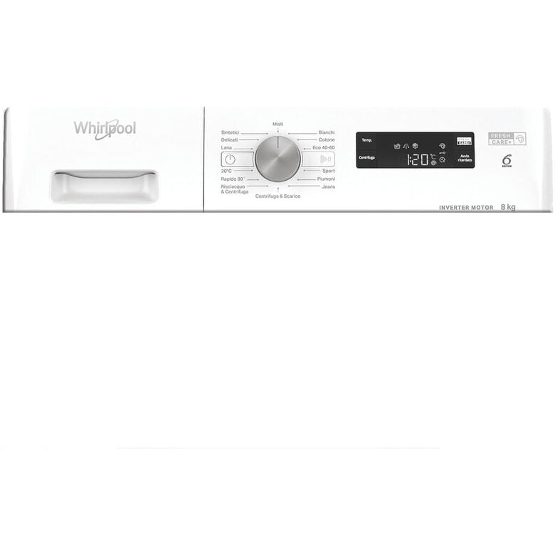 Whirlpool  FFS P87 IT Lavatrice A Libera Installazione 8 Kg, 1200 Giri, Classe A-10%, Bianco, Inverter Display Vapore Refresh