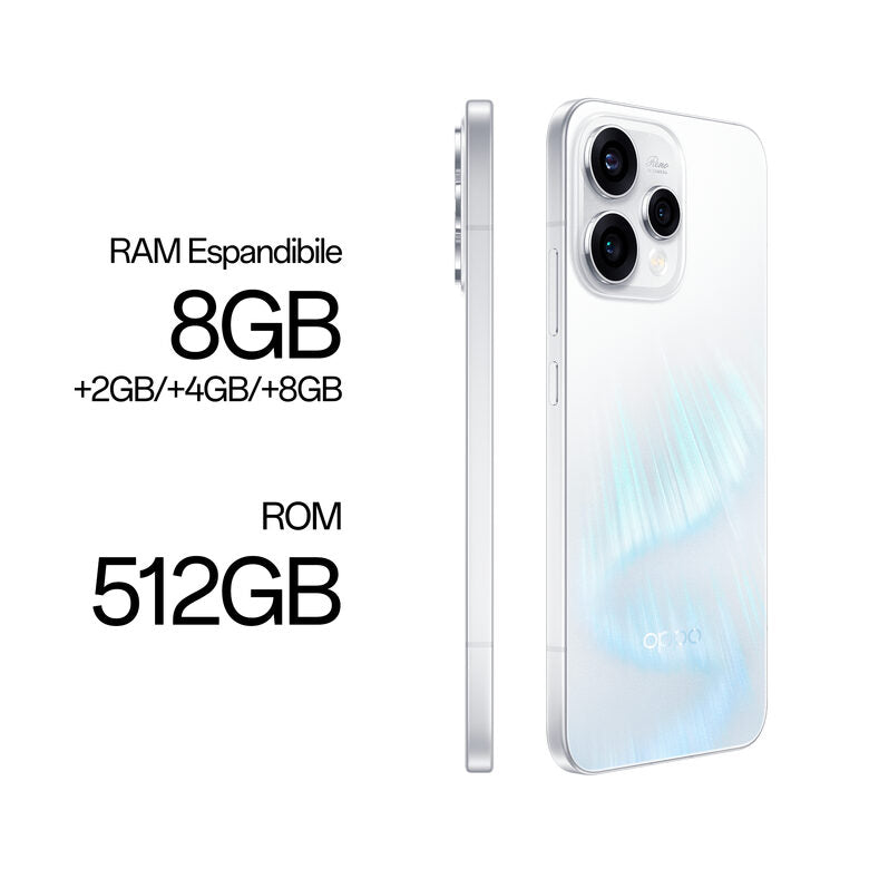 OPPO Reno15 5G AI Smartphone, Tripla fotocamera 50+50+8MP, Selfie 50MP, Display 6.59” 120HZ AMOLED FHD+, 6500mAh, RAM 8GB(Esp2GB/4GB/8GB)+ROM 512GB [Versione Italia], Aurora White