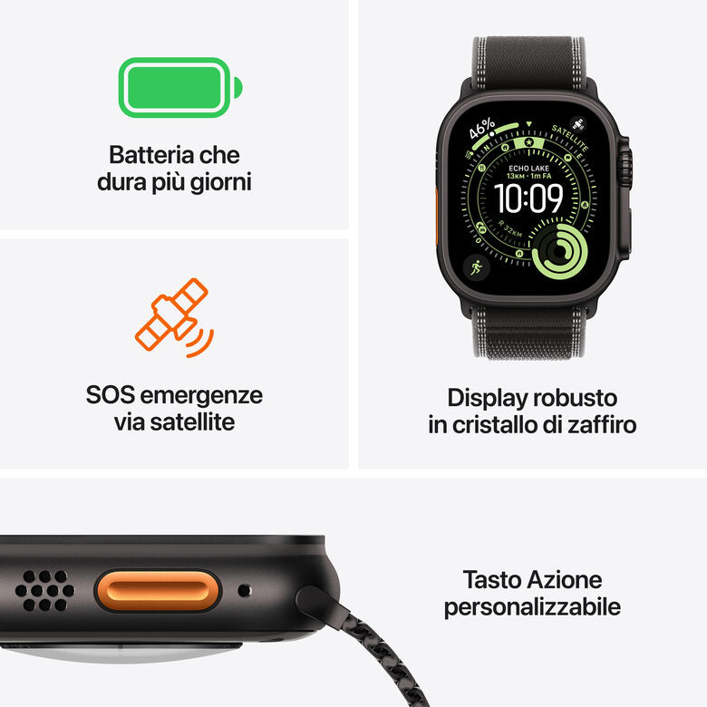 Apple Watch Ultra 3 GPS + Cellular 49mm Cassa Titanio Nero con Alpine Loop Nero- Medium