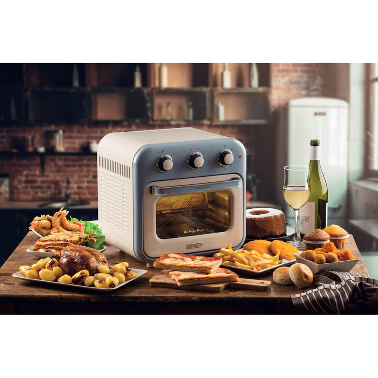 Ariete 4632 Friggitrice ad aria e forno Vintage, 1400W, 2in1, Capacità 16L, Accessori inclusi, Timer 60 minuti, Doppio vetro, Celeste