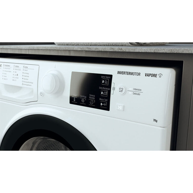 Hotpoint Ariston RSSG R527 B IT Lavatrice Slim A Libera Installazione 7 Kg, 1200 Giri, Steam Hygiene, Anti Allergy, Igiene Vapore, Classe B, Bianco