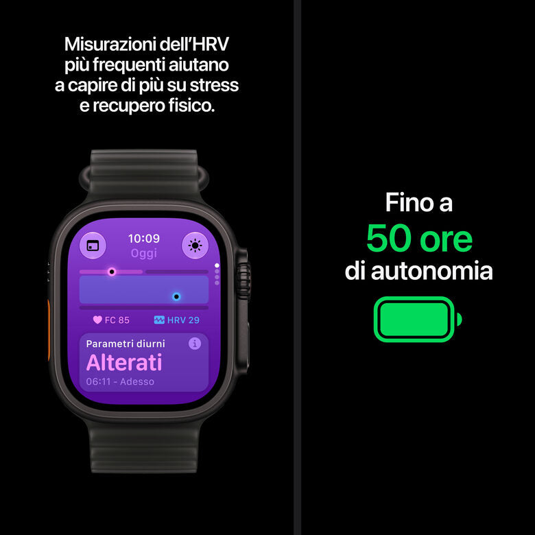 Apple Watch Ultra 4 GPS + Cellular, Cassa 49 mm in titanio nero con cinturino Ocean nero traslucido