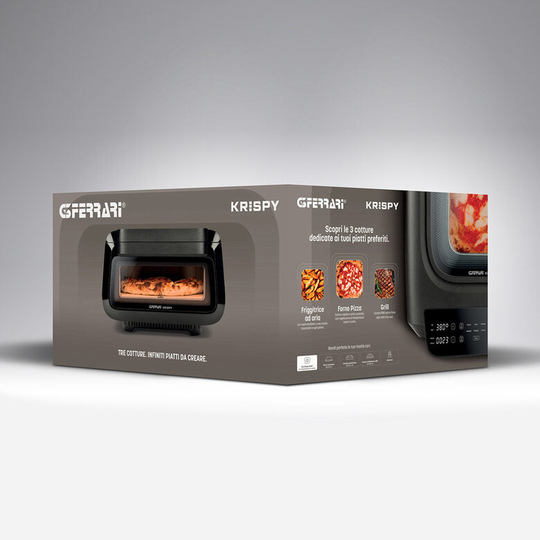 G3 Ferrari G10225 Krispy Forno Pizza & Friggitrice Ad Aria & Grill, 2100 W, 380°C, Nero