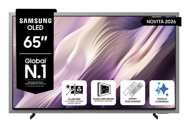 Samsung OLED AI TV 65" QE65S99HATXZT 4K, Processore NQ4 AI Gen3, 4K AI Upscaling Pro, Glare Free, OLED HDR Pro, Motion Xcelerator 165Hz, Dolby Atmos & OTS+, FloatLayer Design, Vision AI Smart TV, 2026