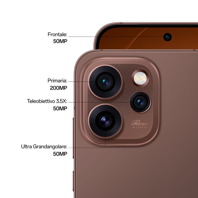 OPPO Reno15 Pro 5G AI Smartphone, Tripla fotocamera 200+50+50MP, Selfie 50MP, Display 6.32” 120HZ AMOLED FHD+, 6200mAh, RAM 12GB(Esp4GB/8GB/12GB)+ROM 512GB [Versione Italia], Dusk Black