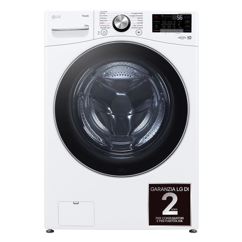 LG F0P3020TSWC Serie P3 Lavatrice XL A Libera Installazione 20 Kg, 1000 Giri, AI DD™, TurboWash 360, Lavaggio A Vapore, Wi-Fi, Classe B, Bianco
