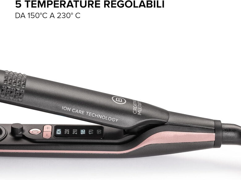 Bellissima Imetec Creativity Multistyle, Piastra per capelli Lisci o Mossi, Rivestimento ceramica, Particelle Diamante, Cheratina, Piastre Flessibili e Calde Anche Esternamente, 5 temperatur