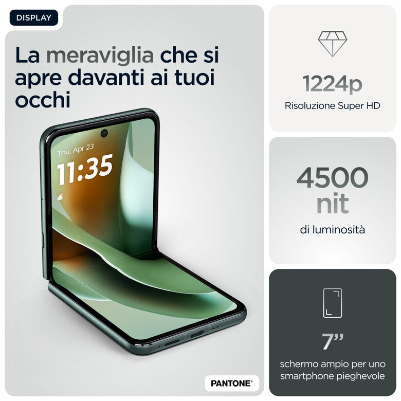 Motorola razr 60 Ultra con Moto AI (16/512GB, 50+50MP, selfie 50MP, display esterno 4.0" interno 7" pOLED 165Hz, Qualcomm Snapdragon 8 Elite, 4700mAh, 5G, Dual SIM, Android 15) PANTONE Scara