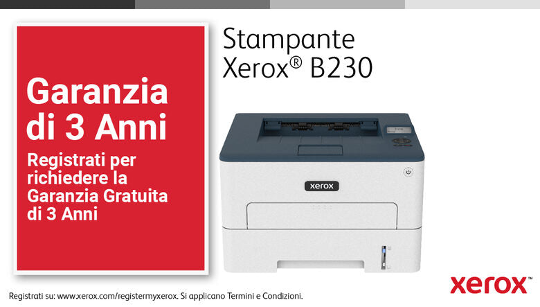 Xerox B230 A4 34 ppm Stampante fronte/retro wireless PCL5e/6 2 vassoi Totale 251 fogli