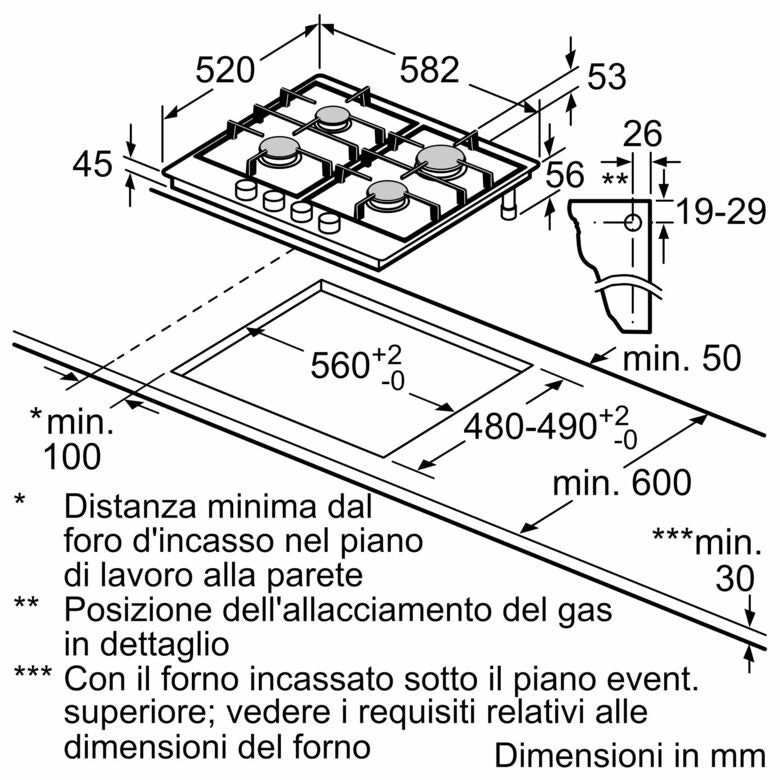 Bosch Serie 4 PGP6B6K80 Piano cottura a gas 60 cm 4 fuochi Acciaio Nero