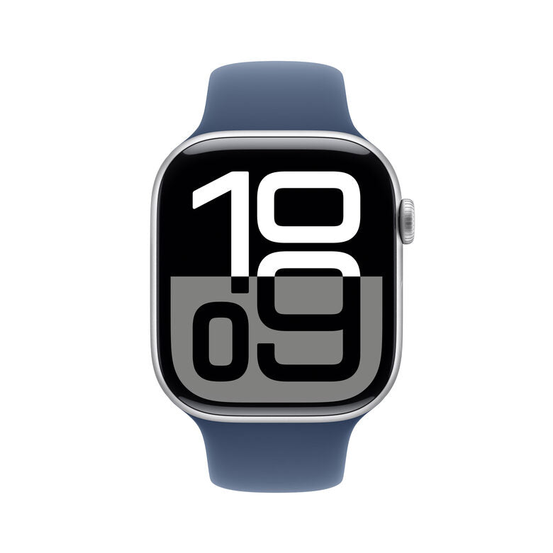 Apple Watch Series 10 Serie 10 GPS 46mm Cassa in Alluminio Color Argento con Denim Sport Band - S/M