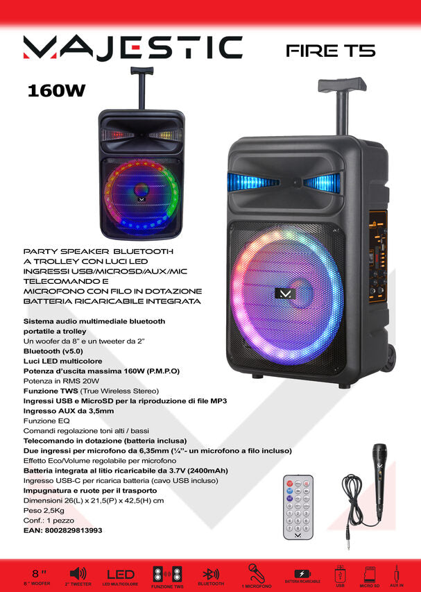 New Majestic Fire T5 Sistema PA trolley 20 W Nero