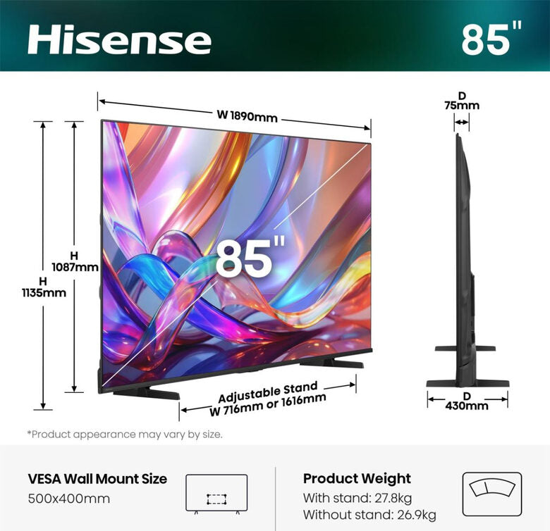 Hisense 85E79S TV 2,16 m (85") 4K Ultra HD Smart TV Wi-Fi Nero