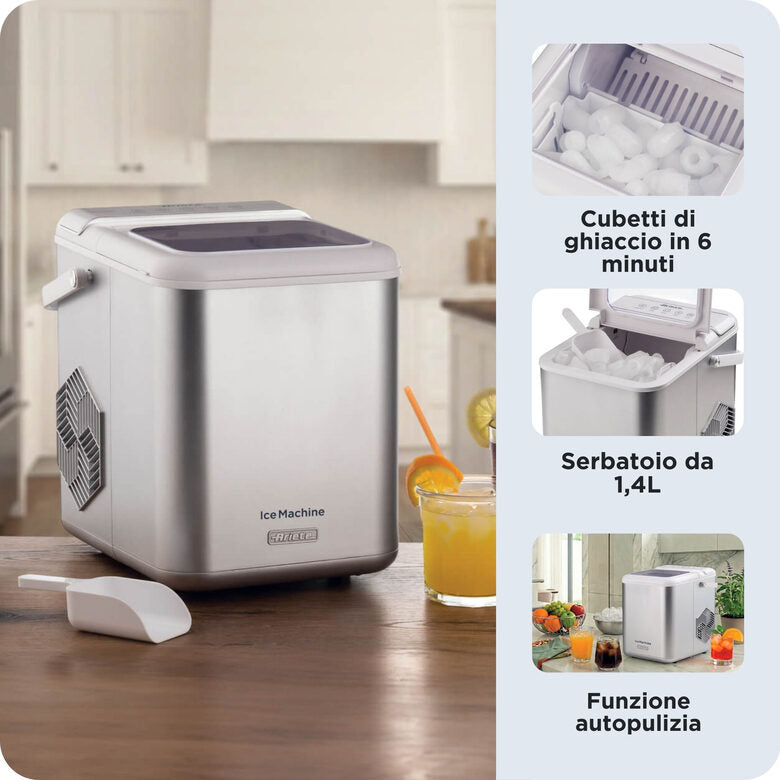 Ariete 651 Ice Machine, Macchine per fare il ghiaccio, 9 cubetti di ghiaccio in 6 minuti, 1,4L, Cubetti grandi e piccoli, Funzione autopulizia