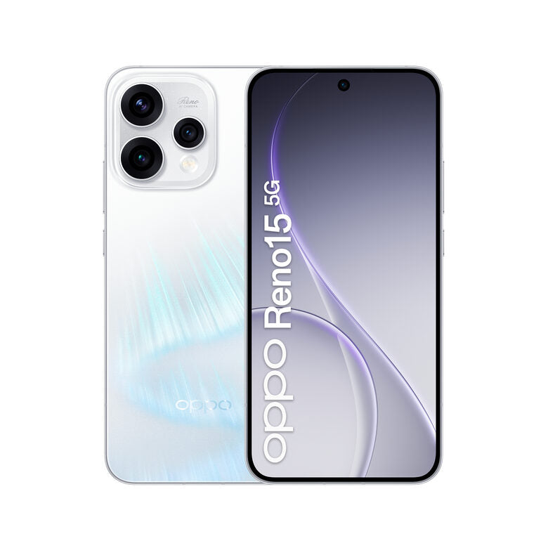 OPPO Reno15 5G AI Smartphone, Tripla fotocamera 50+50+8MP, Selfie 50MP, Display 6.59” 120HZ AMOLED FHD+, 6500mAh, RAM 8GB(Esp2GB/4GB/8GB)+ROM 512GB [Versione Italia], Aurora White