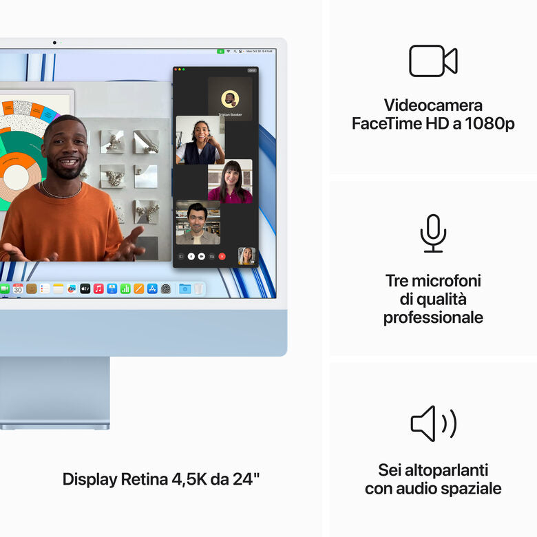 Apple iMac con Retina 24'' Display 4.5K M3 chip con 8‑core CPU e 8‑core GPU, 256GB SSD - Blu