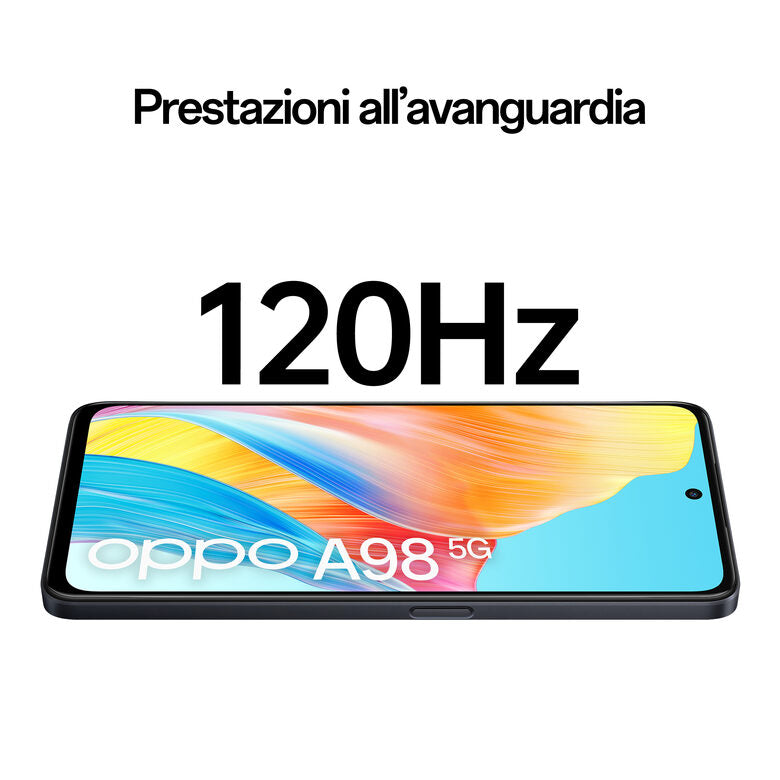 OPPO A98 5G Smartphone, AI Tripla fotocamera 64+2+2MP, Selfie 32MP, Display 6.72” 120HZ LDC FHD+, 5000mAh, RAM 8(Esp 4GB/6GB/8GB)+ROM 256GB (esp1TB), IPX4, Supporto Auto [Versione Italia], C