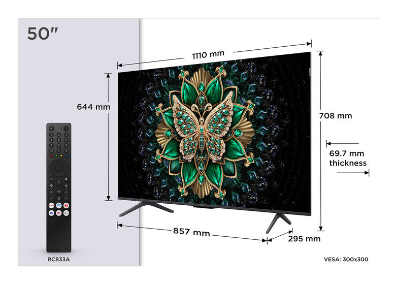 TCL Serie C69K Smart TV QD-MiniLED 4K 50" 50C69K, 144Hz, audio Onkyo 2.1, Dolby Vision IQ & Atmos, Google TV