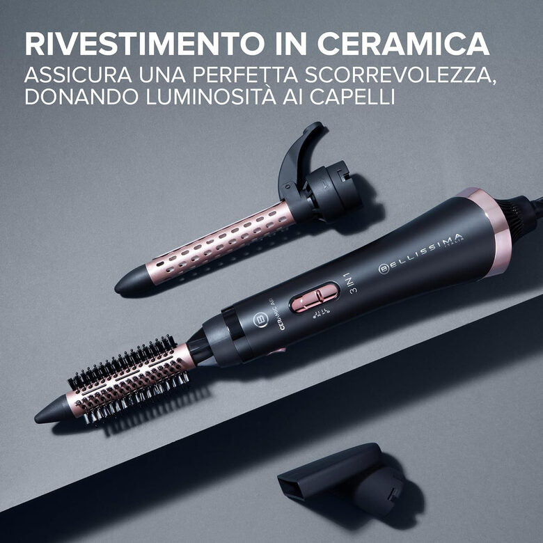 Bellissima Imetec Ceramic Air, Modellatore aria calda 3 in 1, per capelli corti e medi, 800 W, modella e asciuga, rivestimento ceramico, 2 combinazioni aria/temperatura, colpo aria fredda, c