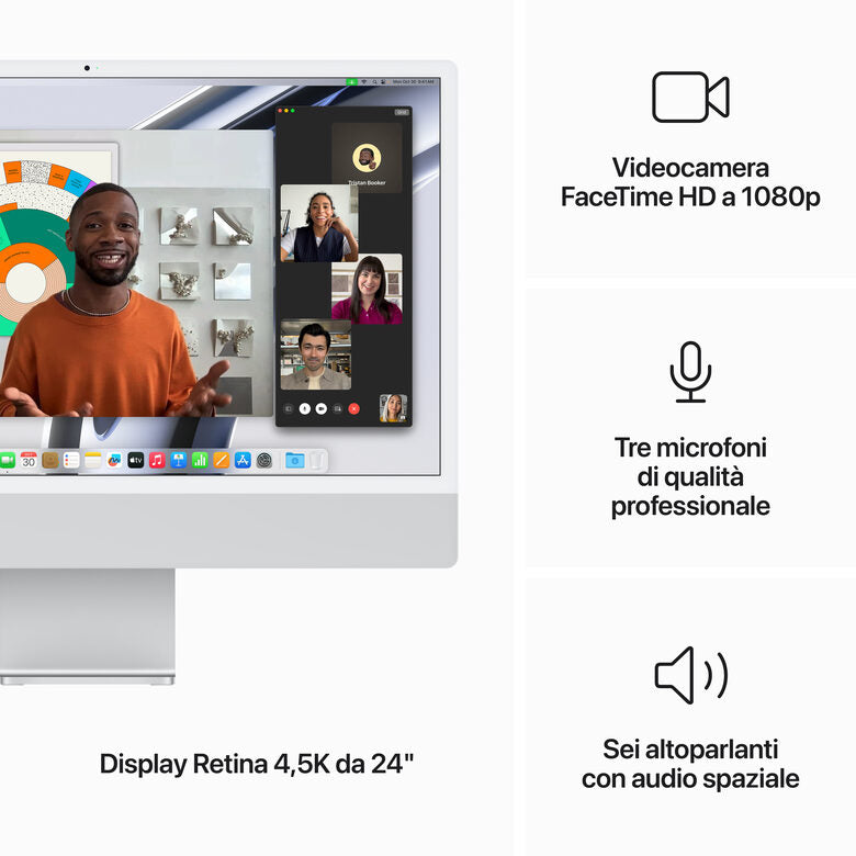 Apple iMac con Retina 24'' Display 4.5K M3 chip con 8‑core CPU e 8‑core GPU, 256GB SSD - Argento
