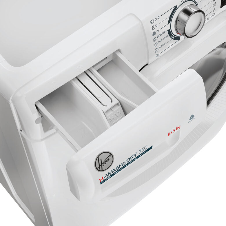 Hoover H3DP4854TA6/1-S H-WASH&DRY 350 Lavasciuga A Libera Installazione 8/5 Kg, 1400 Giri, Auto Care, Tecnologia Active Balance, Classe D, Bianco