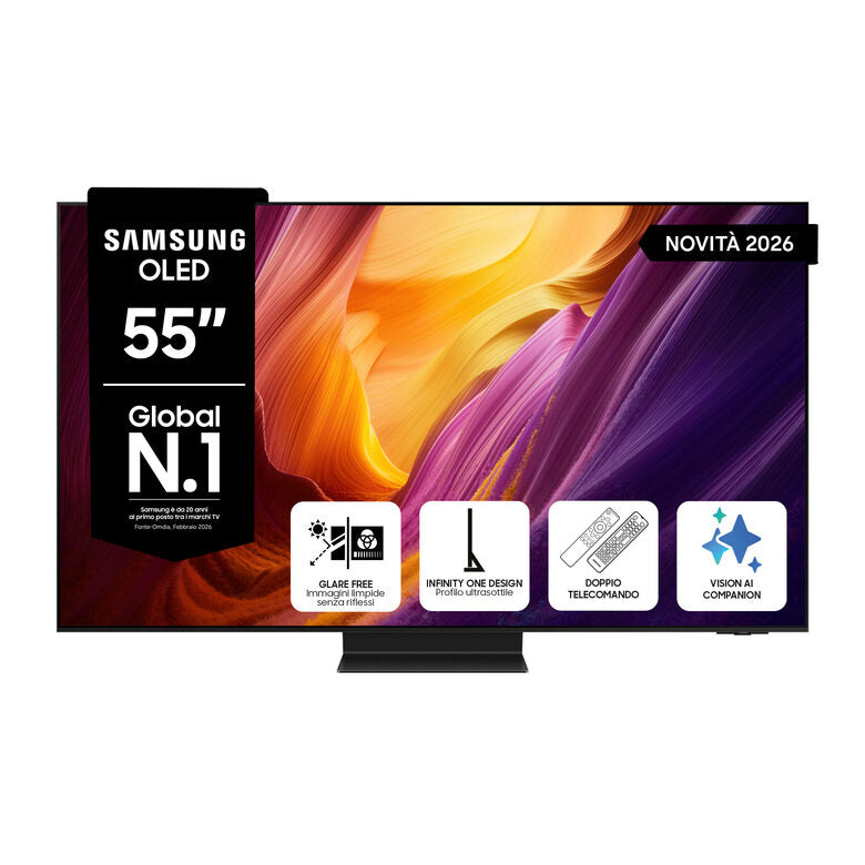 Samsung OLED AI TV 55" QE55S95HFTXZT 4K, Processore NQ4 AI Gen3, 4K AI Upscaling Pro, Glare Free, OLED HDR Pro, Motion Xcelerator 165Hz, Dolby Atmos & OTS+, Infinity One Design, Vision AI Sm