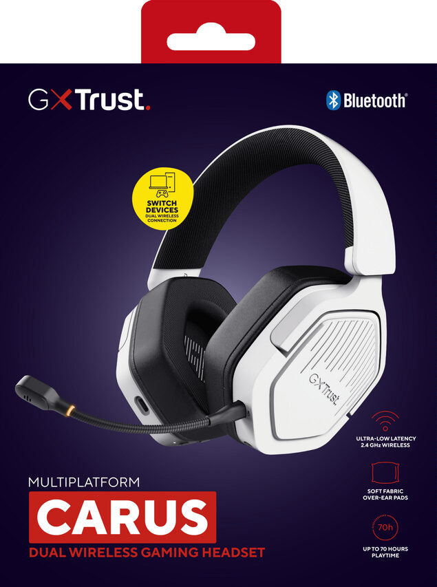 Trust GXT 493W Carus Auricolare Con cavo e senza cavo A Padiglione, Casco Gaming USB Type-C / USB Type-A Bluetooth Bianco