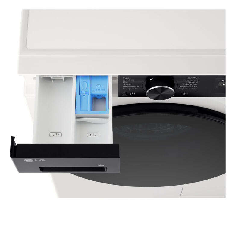 LG F4NX5009THB Lavatrice Slim A Libera Installazione 9 Kg, AI Intelligente, 1400 Giri, Classe A-40%, Ivory White/nero