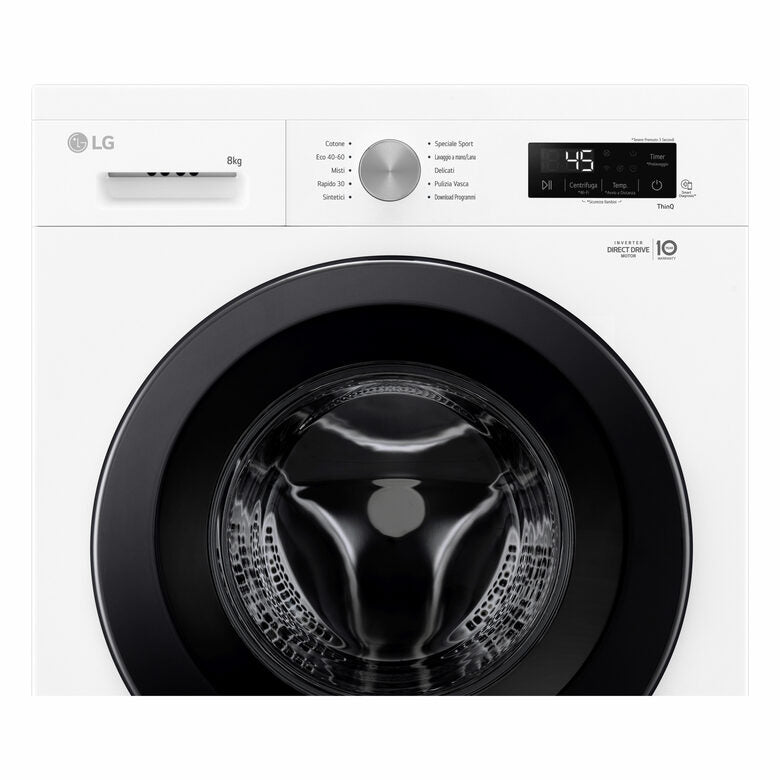 LG F4NX1008NWK Serie X1 Lavatrice Smart A Libera Installazione 8 Kg, 1400 Giri, Allergy Care, Direct Drive, Wi-Fi, Sistema 6 Motion, Classe A, Bianco